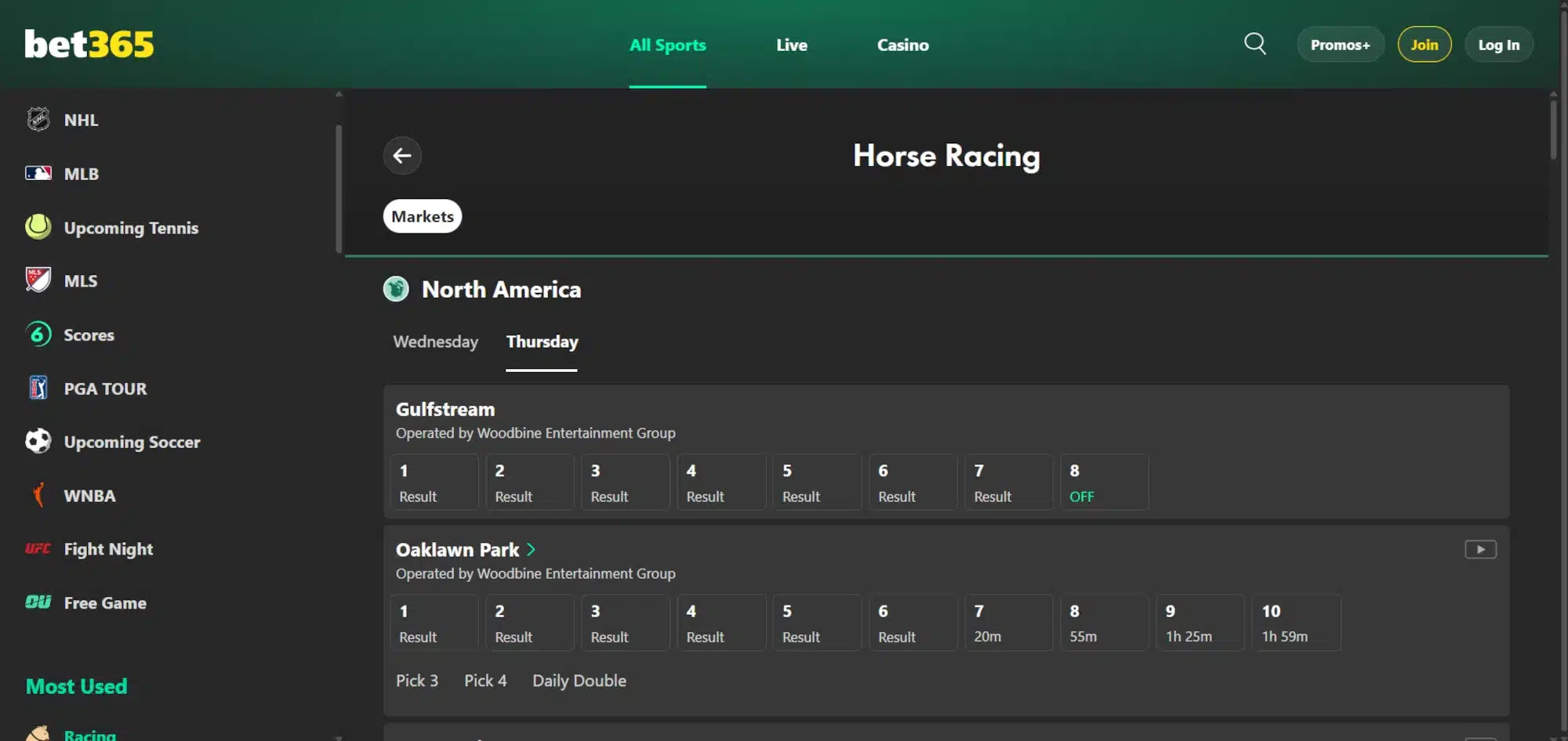A desktop view screenshot of bet365's horse racing betting page.