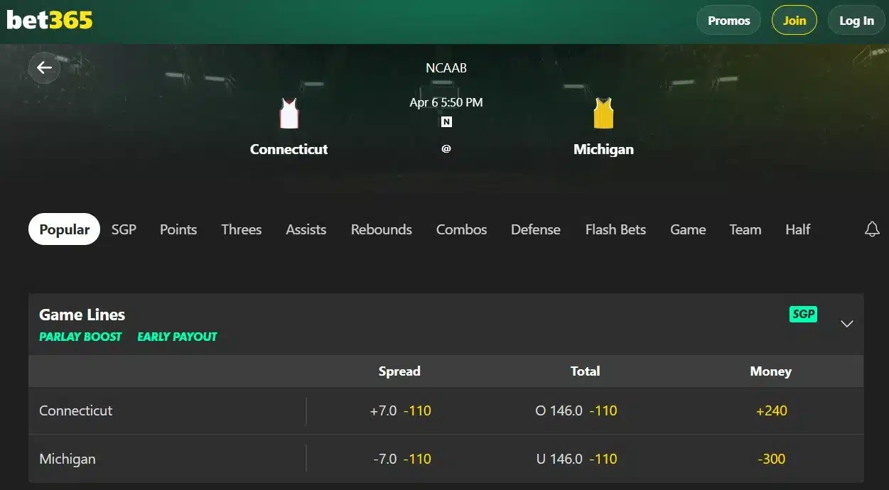 march madness odds from bet365