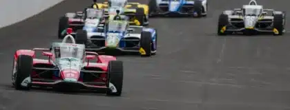 Ed Carpenter Racing driver Ed Carpenter (33) drives with a pack of cars Monday, May 18, 2026, during practice for the 110th running of the Indianapolis 500 at Indianapolis Motor Speedway.