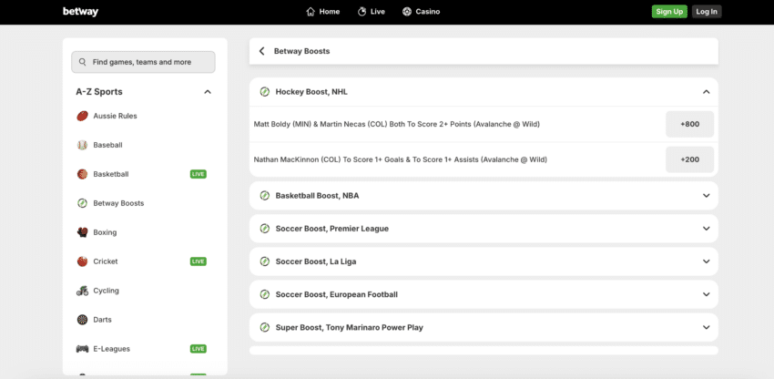 Boosted odds from Betway let users take advantage of better odds with no Betway bonus code needed