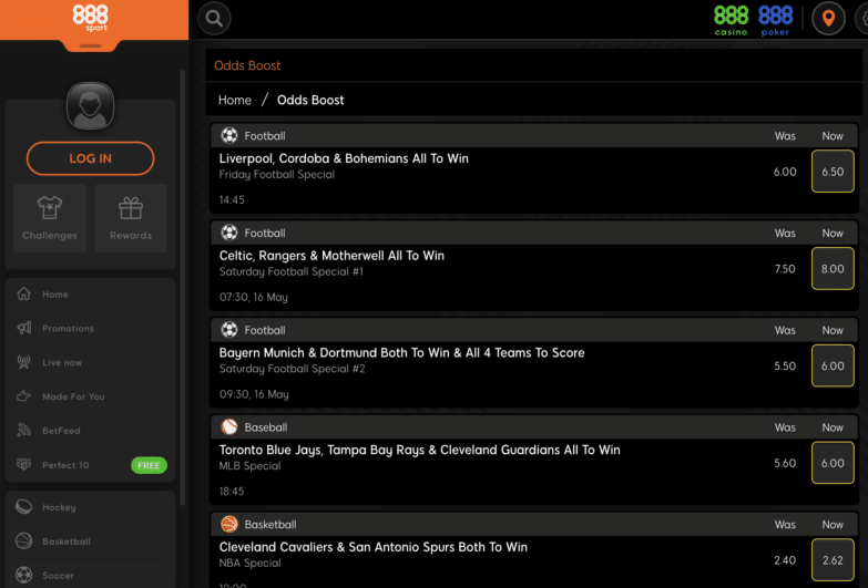 888Sports odds Boost page