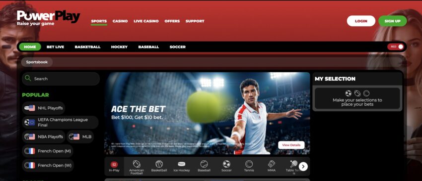 The PowerPlay sportsbook homepage 