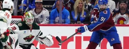 Minnesota Wild goaltender Jesper Wallstedt (30) during the first period in game one of the second round of the 2026 Stanley Cup Playoffs at Ball Arena