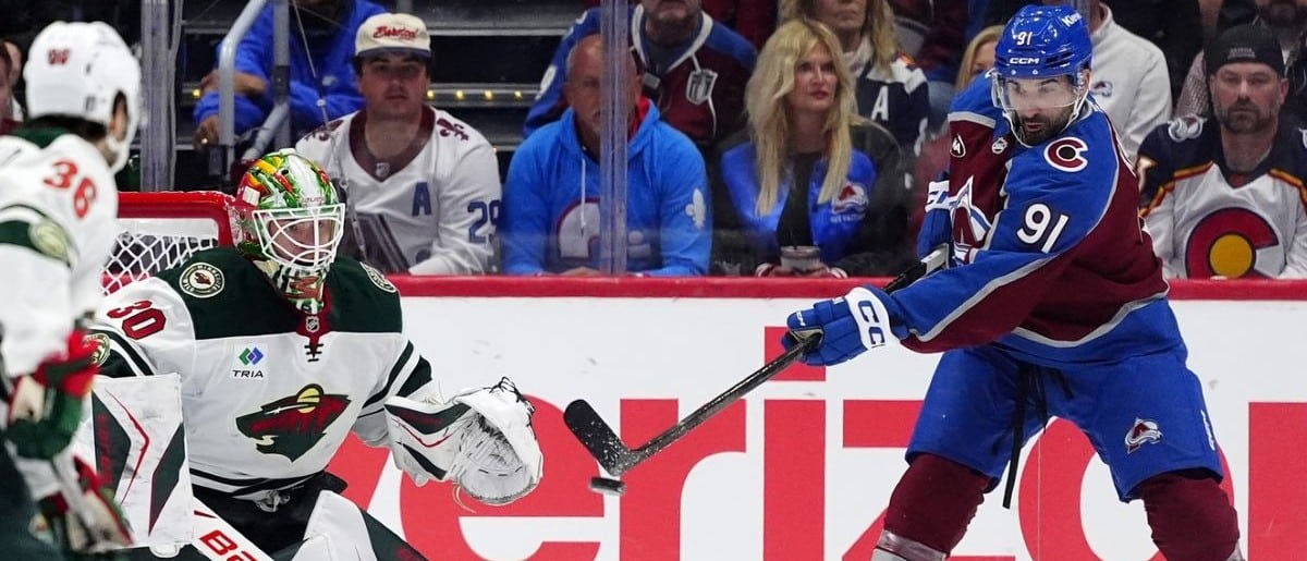 Minnesota Wild goaltender Jesper Wallstedt (30) during the first period in game one of the second round of the 2026 Stanley Cup Playoffs at Ball Arena