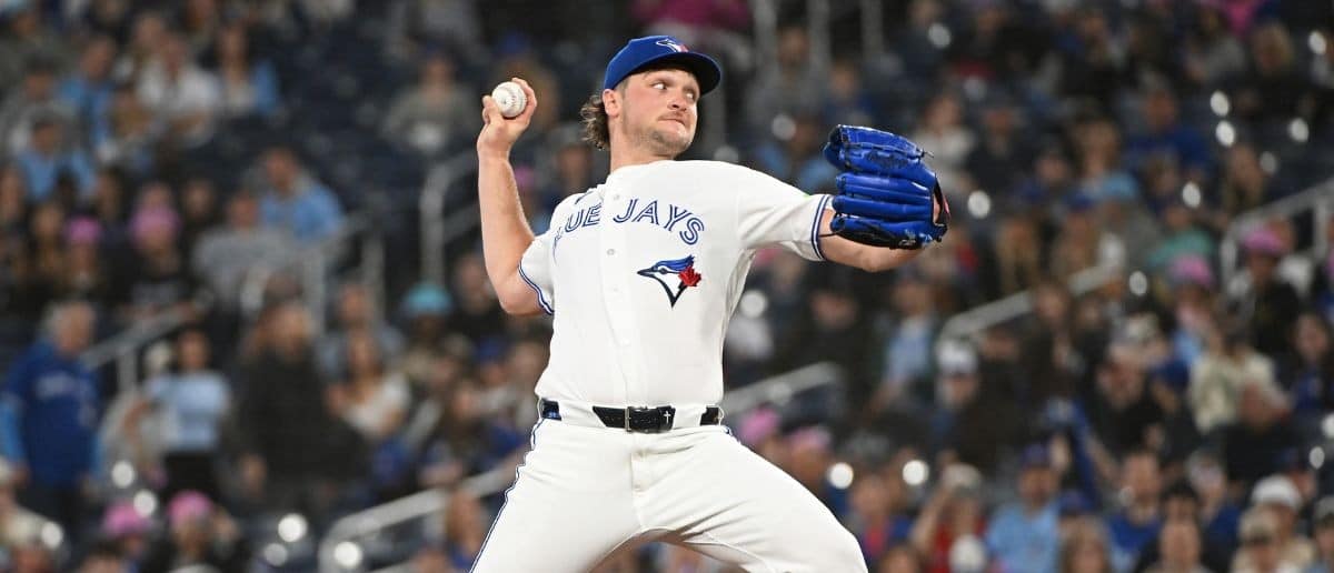 Toronto Blue Jays starting pitcher Trey Yesavage (39) pitches in the first inning against the Los Angeles Angels at Rogers Centre