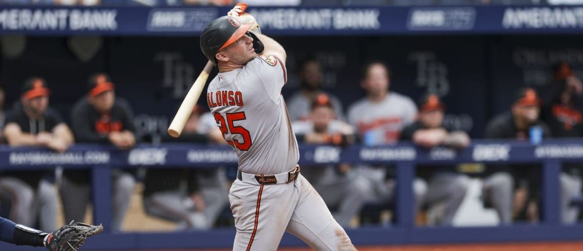 Baltimore Orioles first baseman Pete Alonso (25) hits a home run against the Tampa Bay Rays in the sixth inning at Tropicana Field.
