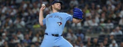 Toronto Blue Jays pitcher Trey Yesavage (39) delivers a pitch during the first inning against the New York Yankees at Yankee Stadium.