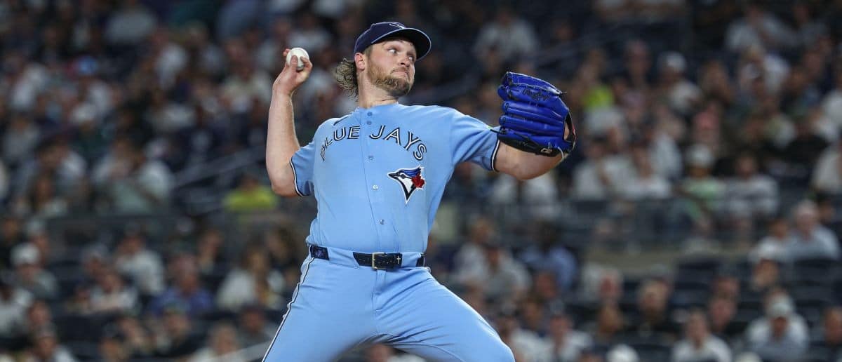Toronto Blue Jays pitcher Trey Yesavage (39) delivers a pitch during the first inning against the New York Yankees at Yankee Stadium.