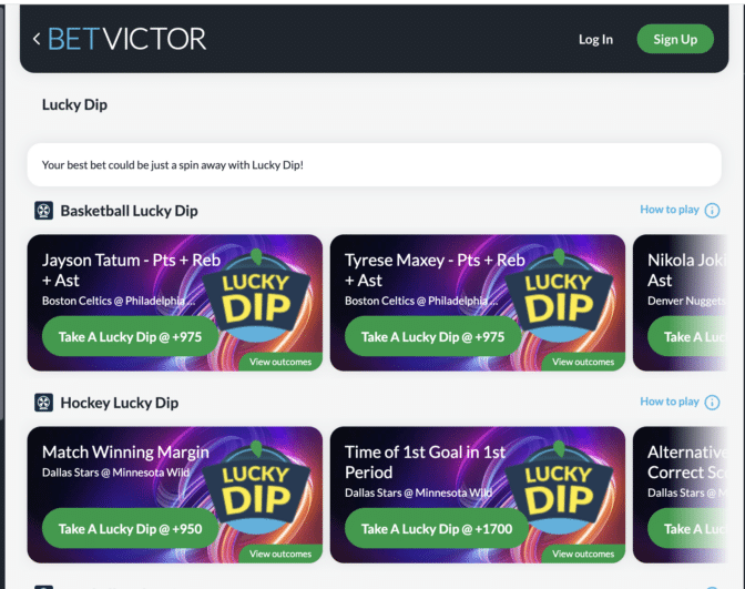 Lucky Dip is available to users without a BetVictor promo code