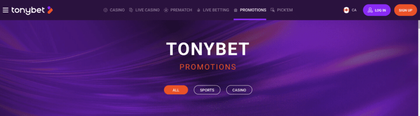 The tonybet promo code unlocks one of many promotional offers