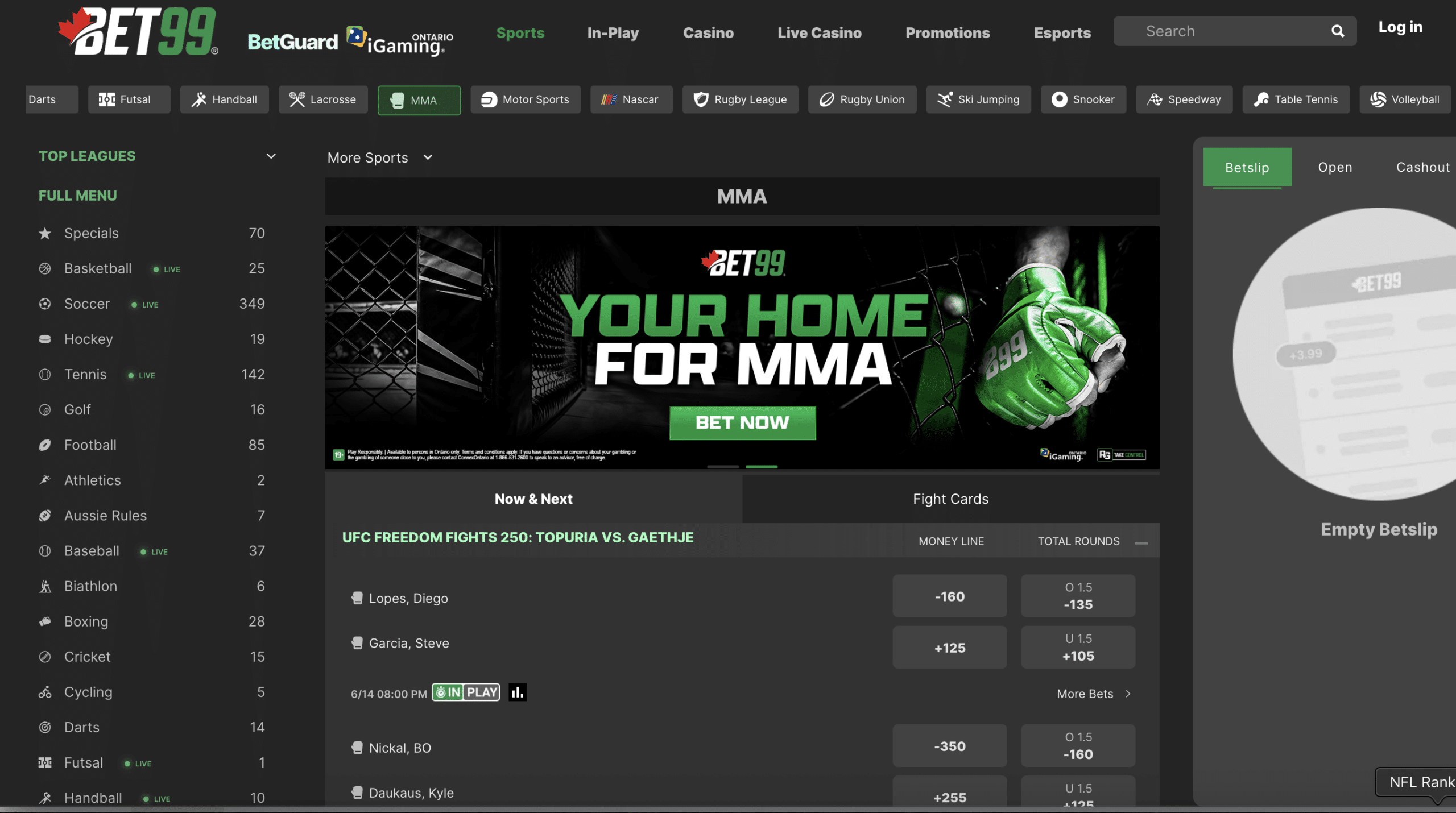 BET99 UFC Betting Odds