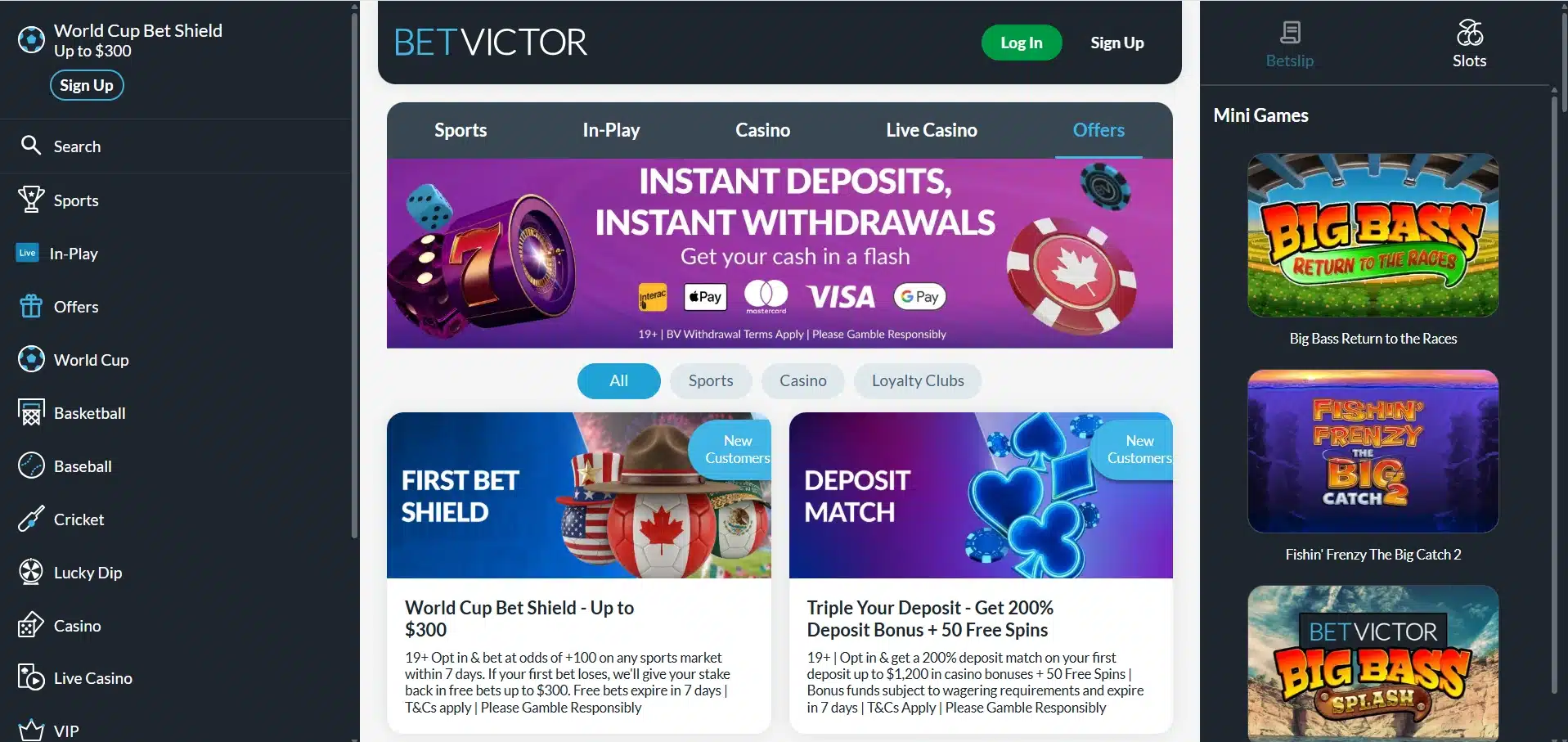 A desktop view screenshot of BetVictor's ongoing promotions page.