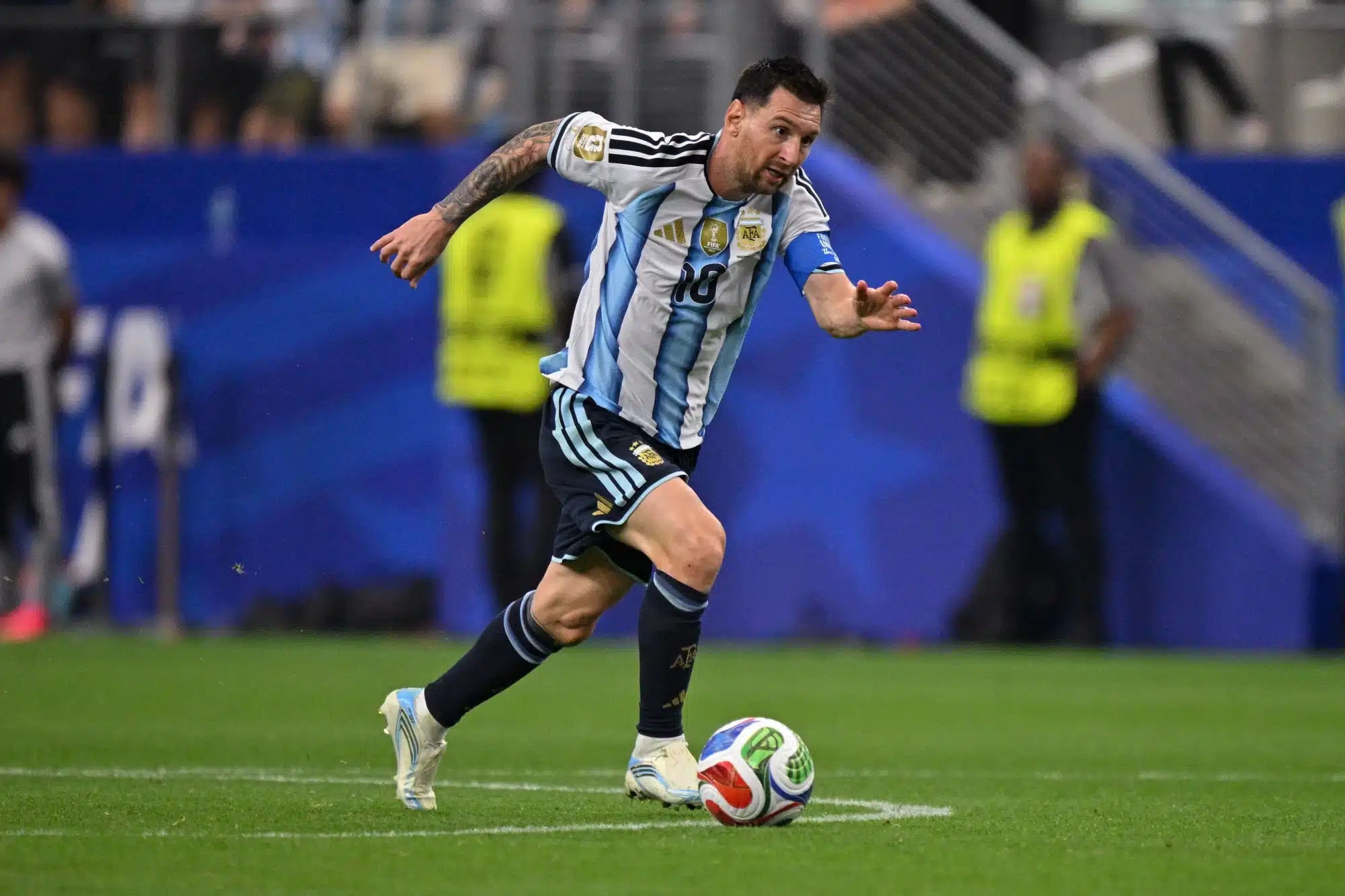 Jun 22, 2026; Arlington, Texas, USA; Argentina forward Lionel Messi (10) in action during a Group J match between Argentina and Austria in the 2026 FIFA World Cup at Dallas Stadium.