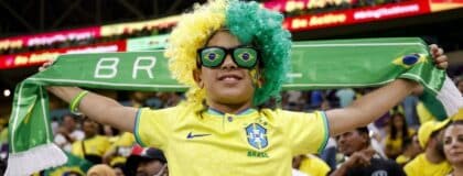 A fan is seen during the match between Cameroon and Brazil during a group stage match during the 2022 World Cup at Lusail Stadium