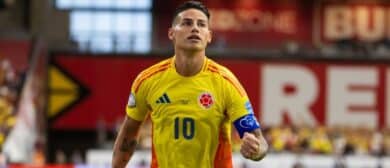 Colombia midfielder James Rodriguez (10) celebrates after a goal during the first half against the Panama in the Copa America Quarterfinal at State Farm Stadium.