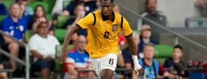 Ecuador defender Willian Pacho (6) moves the ball during the second half at Q2 Stadium