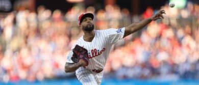 Philadelphia Phillies pitcher Cristopher Sanchez (61) throws a pitch against the San Diego Padres during the fifth inning at Citizens Bank Park.