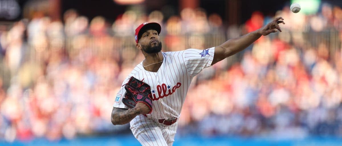 Philadelphia Phillies pitcher Cristopher Sanchez (61) throws a pitch against the San Diego Padres during the fifth inning at Citizens Bank Park.