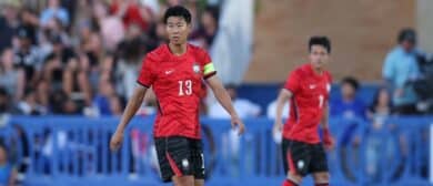 Republic of Korea forward Son Heung-Min (13) wait for a play against El Salvador during the second half at BYU South Field