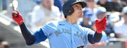 Toronto Blue Jays catcher Brandon Valenzuela (59) hits a solo home run against the Baltimore Orioles in the eighth inning at Rogers Centre.