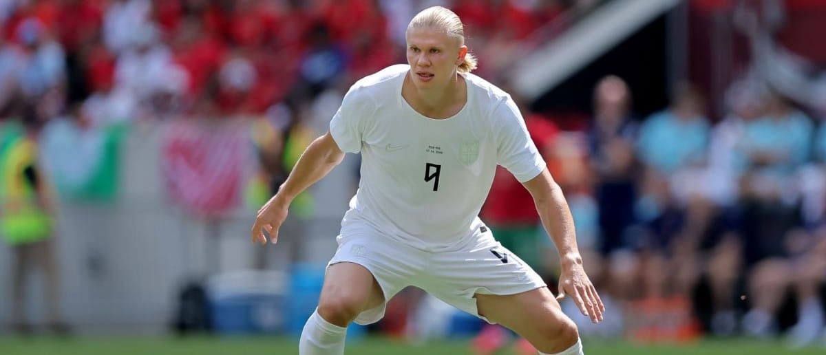 Norway forward Erling Haaland (9) during the first half of a Road to 26 men's international friendly against Morocco at Sports Illustrated Stadium.
