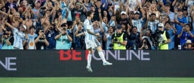 Argentina forward Lionel Messi (10) celebrates his goal as Argentina takes on Iceland in a World Cup Friendly match at Jordan-Hare Stadium in Auburn, Ala. on Tuesday, June 9, 2026. Argentina defeated Iceland 3-0.