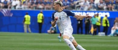 Bosnia and Herzegovina defender Tarik Muharemovic (4) during a Group B match against Switzerland in the FIFA World Cup 2026 at Los Angeles Stadium