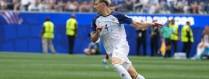 Bosnia and Herzegovina defender Tarik Muharemovic (4) during a Group B match against Switzerland in the FIFA World Cup 2026 at Los Angeles Stadium