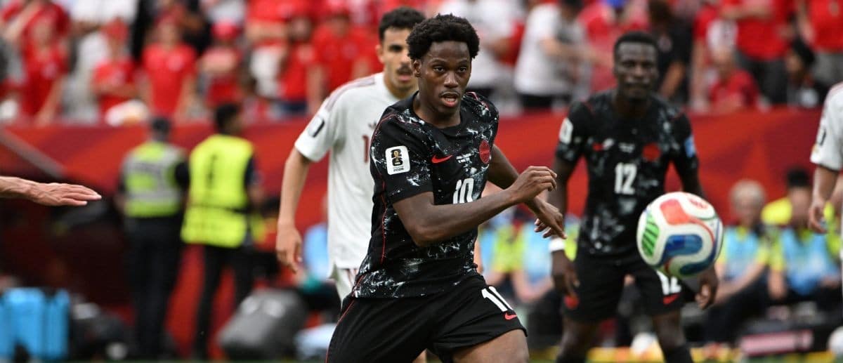 Canada forward Jonathan David (10) has an eye on the ball during the second half against Qatar a Group D match in the 2026 FIFA World Cup at BC Place Vancouver.