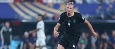 Norway forward Erling Haaland (9) in action against Senegal during a Group I match of the 2026 FIFA World Cup at New York New Jersey Stadium.