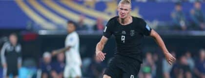 Norway forward Erling Haaland (9) in action against Senegal during a Group I match of the 2026 FIFA World Cup at New York New Jersey Stadium.