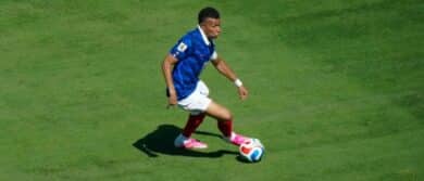 Kylian Mbappé, of France, controls the ball in the second half, Tuesday June 16, 2026, in East Rutherford.