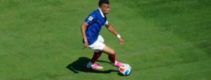 Kylian Mbappé, of France, controls the ball in the second half, Tuesday June 16, 2026, in East Rutherford.