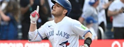 Toronto Blue Jays center fielder Daulton Varsho (5) rounds the bases after hitting a two run home run against the Houston Astros in the seventh inning at Rogers Centre