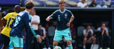 Germany midfielder Joshua Kimmich (6) in action against Ecuador during a Group E match of the 2026 FIFA World Cup at New York New Jersey Stadium