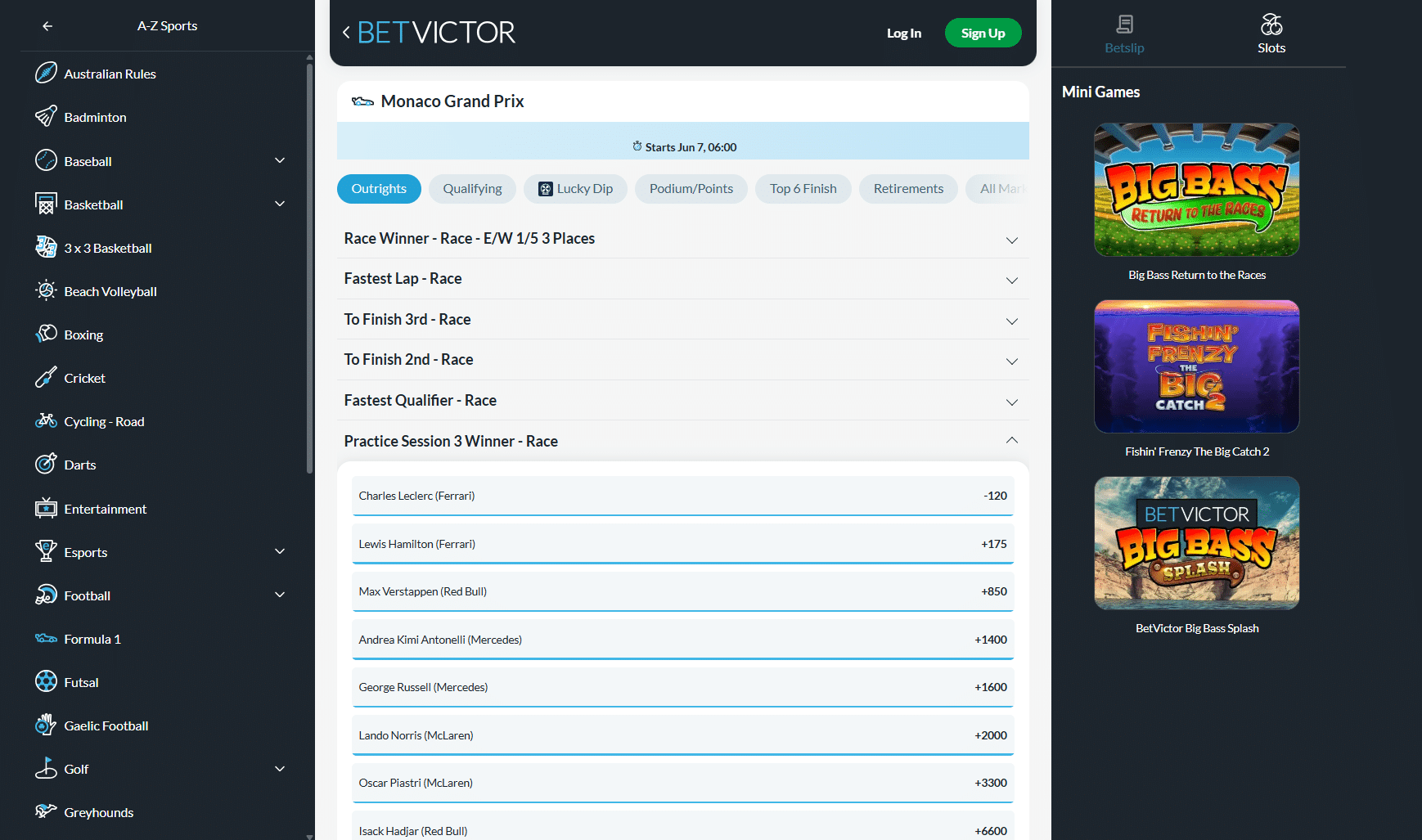 betvictor f1 betting