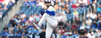 Toronto Blue Jays starting starting pitcher Dylan Cease (84) throws a pitch against the Houston Astros during the first inning at Rogers Centre