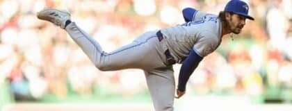 Toronto Blue Jays pitcher Dylan Cease (84) pitches against the Boston Red Sox during the first inning at Fenway Park.
