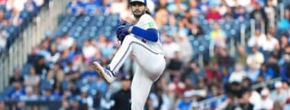 Toronto Blue Jays starting starting pitcher Dylan Cease (84) throws a pitch against the Houston Astros during the first inning at Rogers Centre.