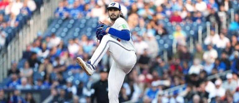 Toronto Blue Jays starting starting pitcher Dylan Cease (84) throws a pitch against the Houston Astros during the first inning at Rogers Centre.
