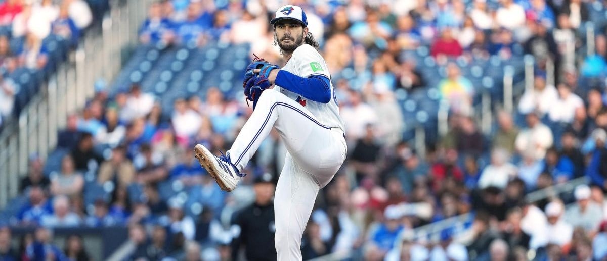 Toronto Blue Jays starting starting pitcher Dylan Cease (84) throws a pitch against the Houston Astros during the first inning at Rogers Centre.