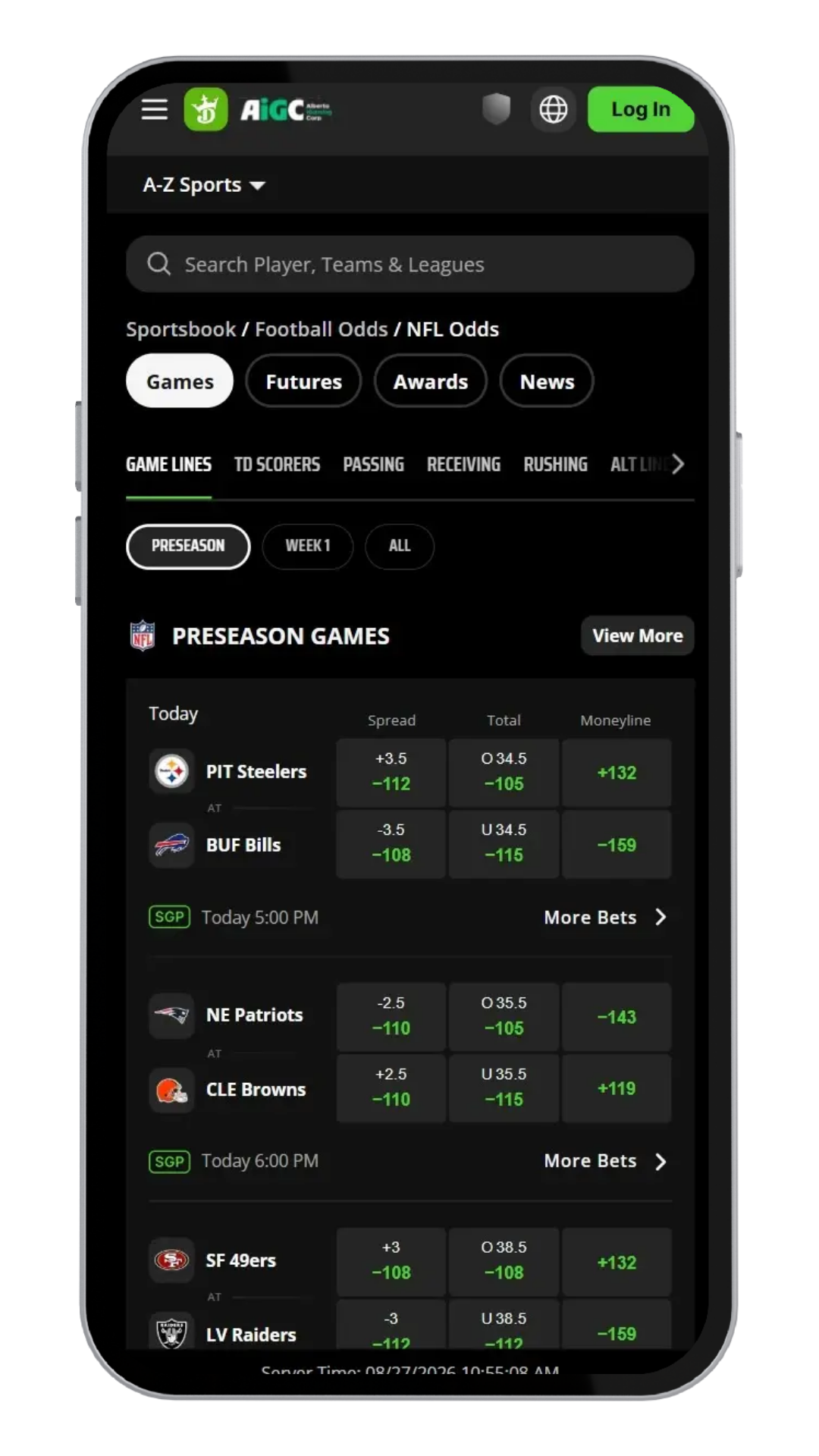draftkings app screenshot