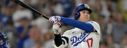 Los Angeles Dodgers designated hitter Shohei Ohtani (17) at bat in the tenth inning against the Kansas City Royals at Dodger Stadium.