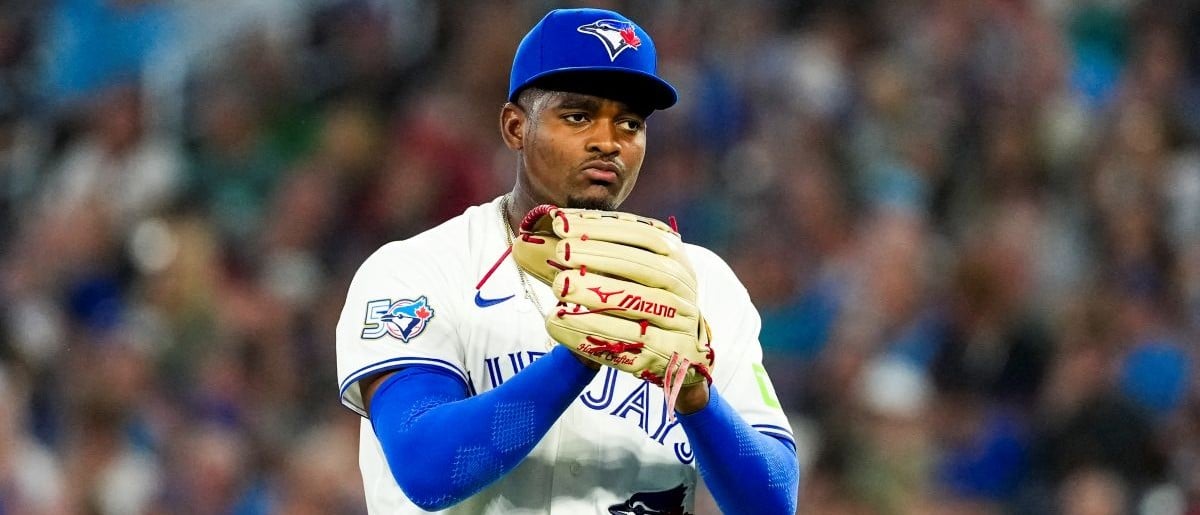 Toronto Blue Jays pitcher José Soriano (40) returns to the dugout after the first inning against the Boston Red Sox at Rogers Centre.