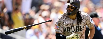 San Diego Padres right fielder Fernando Tatis Jr. (23) hits a solo home run during the third inning against the Minnesota Twins at Petco Park.
