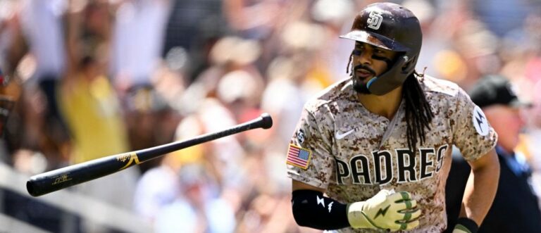 San Diego Padres right fielder Fernando Tatis Jr. (23) hits a solo home run during the third inning against the Minnesota Twins at Petco Park.