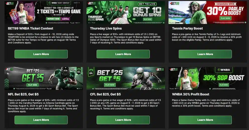 Bet99 promotions page