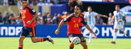 Spain defender Marc Cucurella (24) in action against Argentina during the 2026 FIFA World Cup Final at New York New Jersey Stadium. Mandatory Credit: Vincent Carchietta-Imagn Images