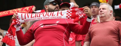 Liverpool fans during the first half of a friendly at Soldier Field.