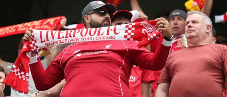 Liverpool fans during the first half of a friendly at Soldier Field.